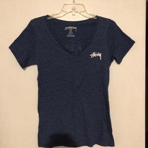Stussy graphic circle logo blue v neck tee